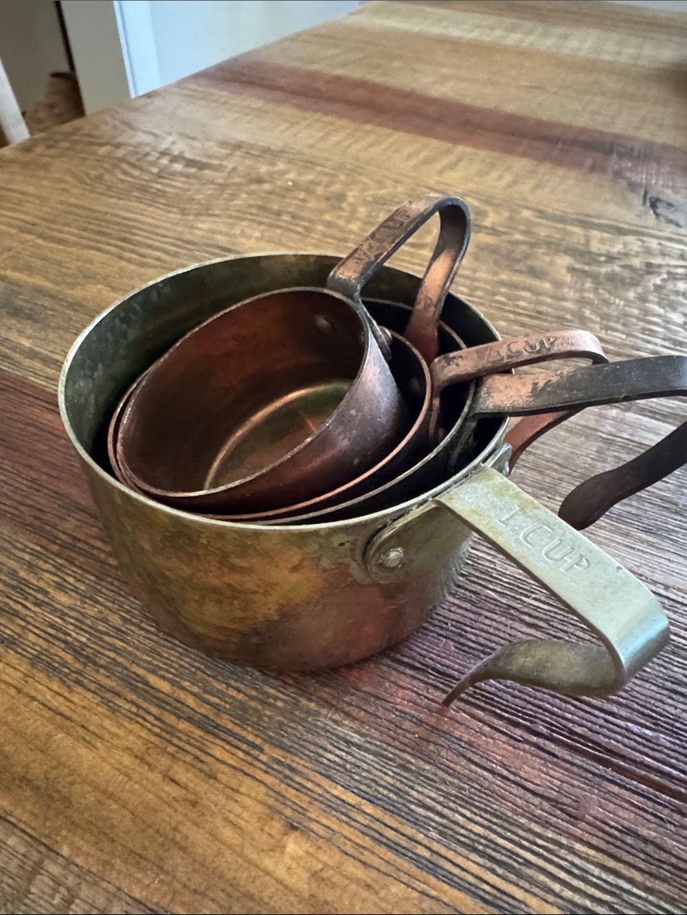 Vintage-Style Copper Measuring Cups - Set of Nested Cups